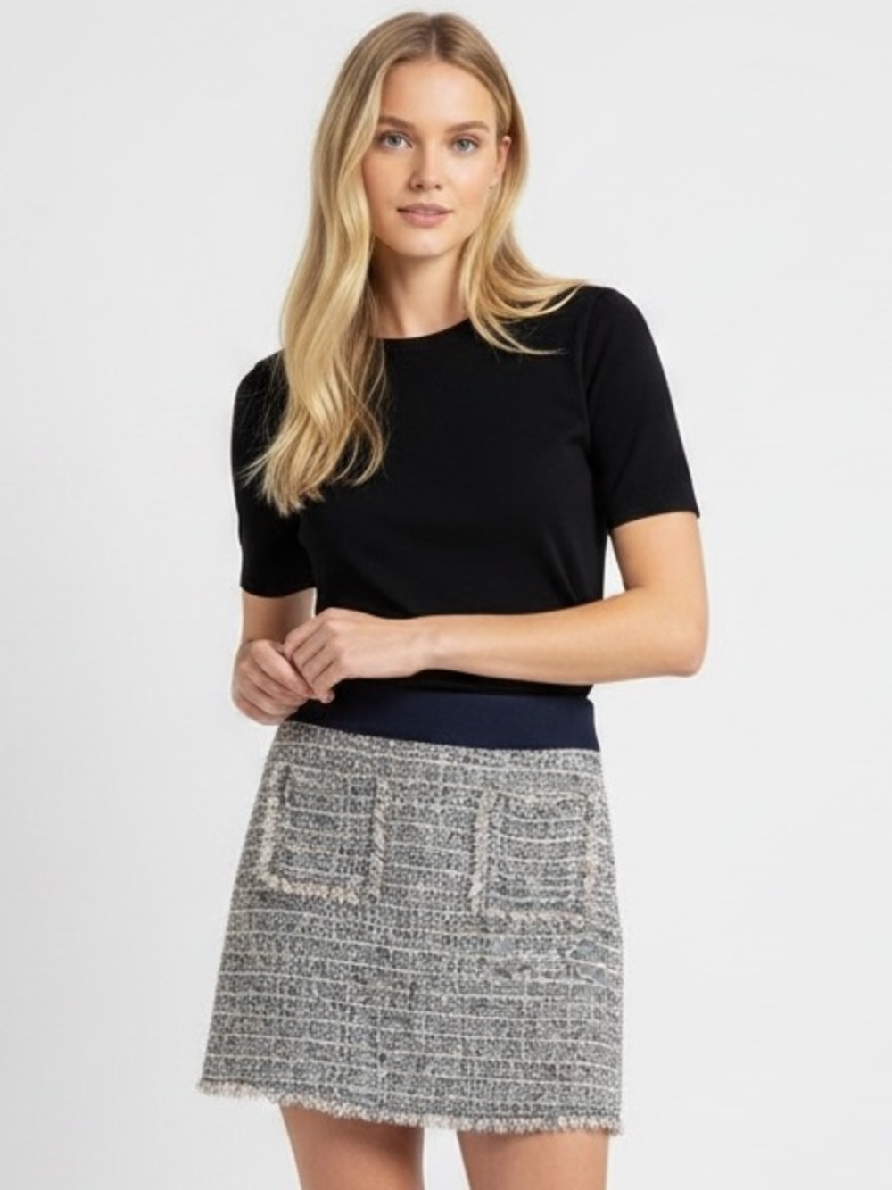 J. Crew Tweed Boucle' Mini Skirt Women's 0 Blue Multi Frayed Hem & Trim  Pockets